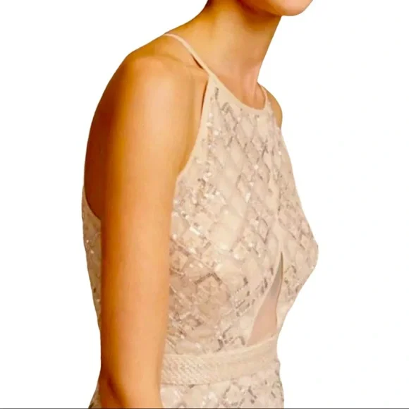 Aidan Mattox x BHLDN Amsterdam 2 & 6 Pale Pink Allover Beads Sequins Mini Dress